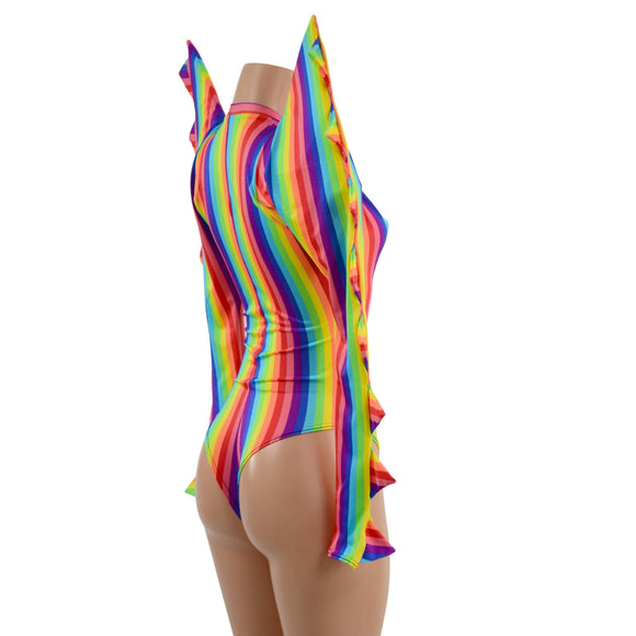 The Triple Threat Romper in Rainbow Stripe with Brazilian Cut Leg - Coquetry Clothing