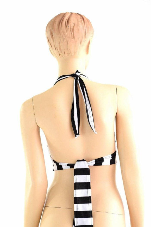 Tie Back Halter Top in Black & White Stripe - Coquetry Clothing