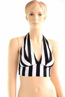 Tie Back Halter Top in Black & White Stripe - Coquetry Clothing