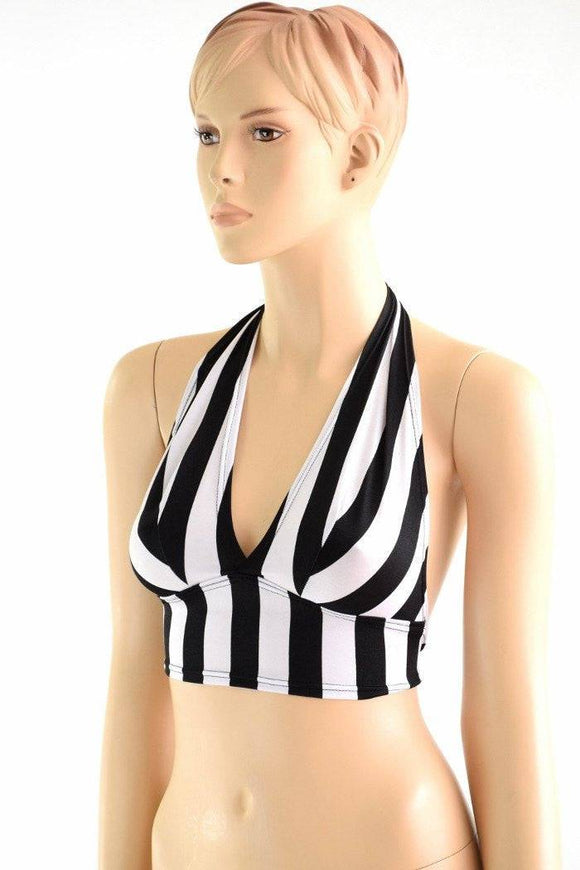 Tie Back Halter Top in Black & White Stripe - Coquetry Clothing