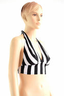 Tie Back Halter Top in Black & White Stripe - 3