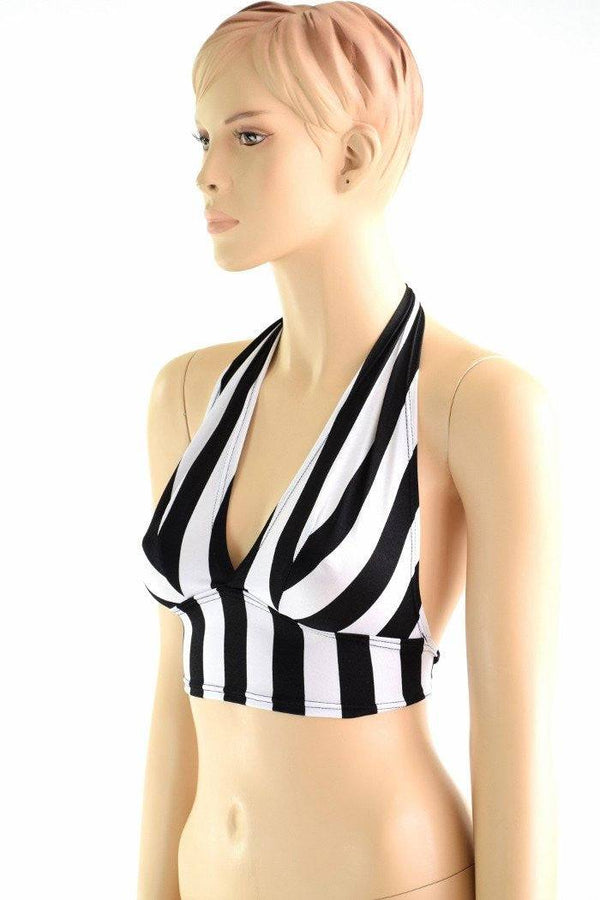 Tie Back Halter Top in Black & White Stripe - 1
