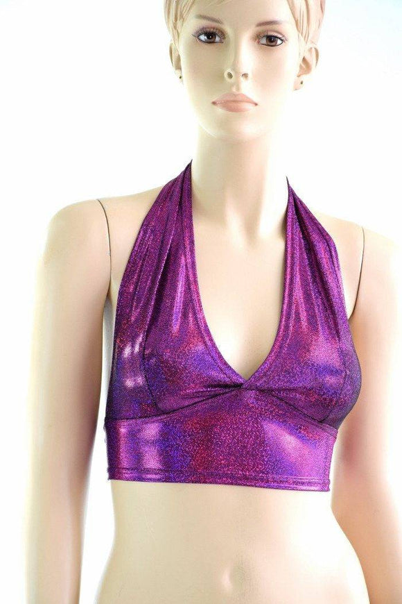 Tie Back Halter Top in Fuchsia Sparkly Jewel - Coquetry Clothing