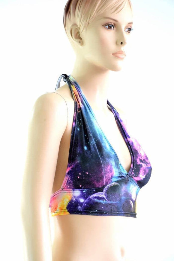 Tie Back Halter Top in UV Glow Galaxy - Coquetry Clothing