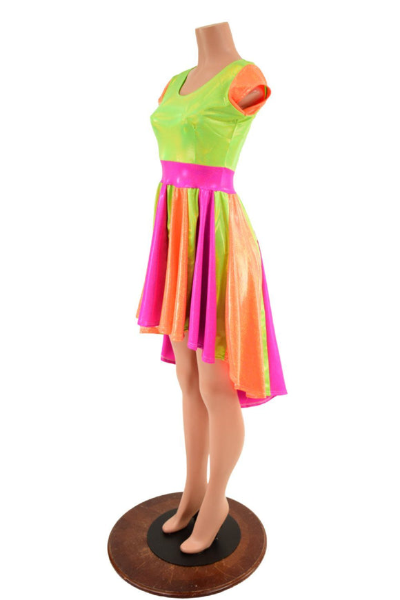 Tri Color Neon Pinwheel Hi Lo Skater Dress - Coquetry Clothing
