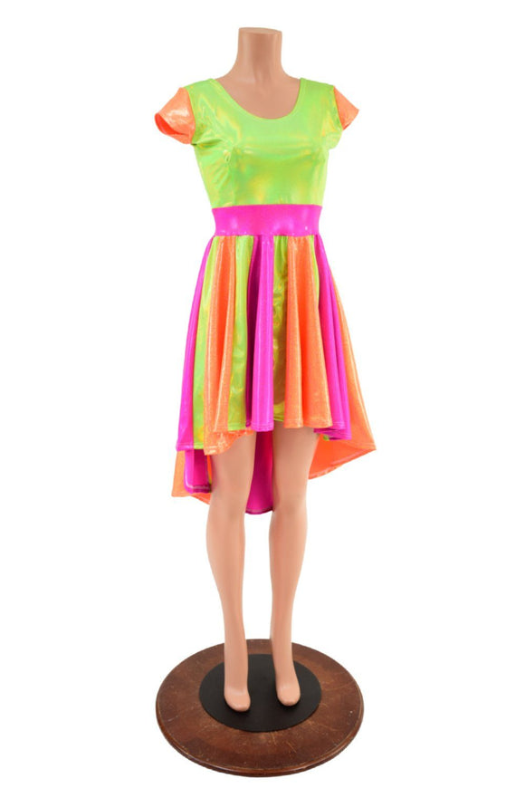 Tri Color Neon Pinwheel Hi Lo Skater Dress - Coquetry Clothing