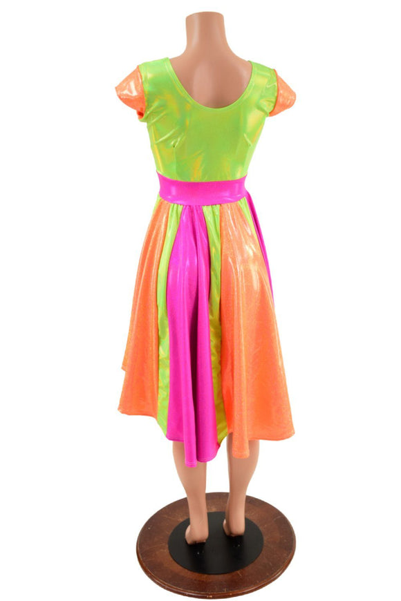 Tri Color Neon Pinwheel Hi Lo Skater Dress - Coquetry Clothing