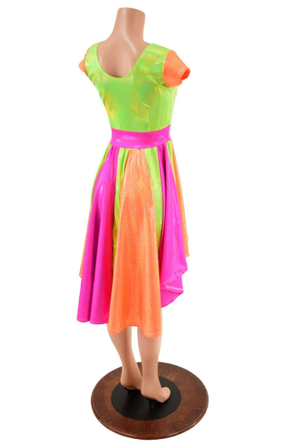 Tri Color Neon Pinwheel Hi Lo Skater Dress - Coquetry Clothing