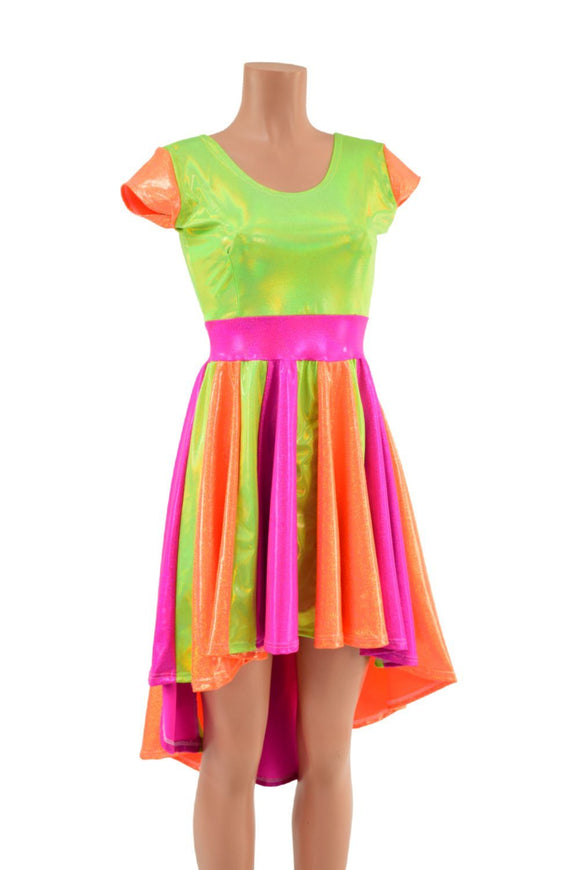 Tri Color Neon Pinwheel Hi Lo Skater Dress - Coquetry Clothing