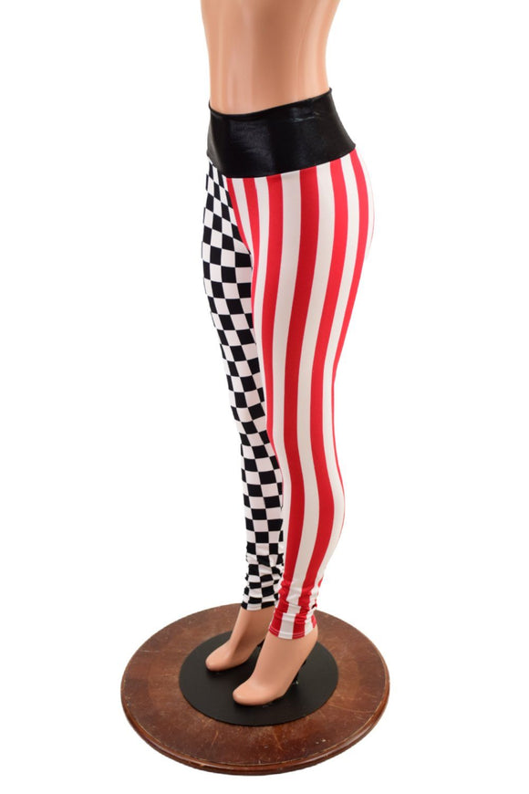 Tri Color Split Circus Print Leggings - Coquetry Clothing