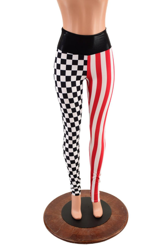 Tri Color Split Circus Print Leggings - Coquetry Clothing
