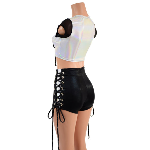 Triple Laceup Shorts and Crop Top Set with Inset Paneling - Coquetry Clothing