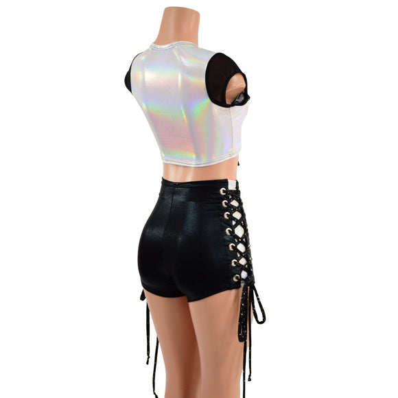 Triple Laceup Shorts and Crop Top Set with Inset Paneling - Coquetry Clothing