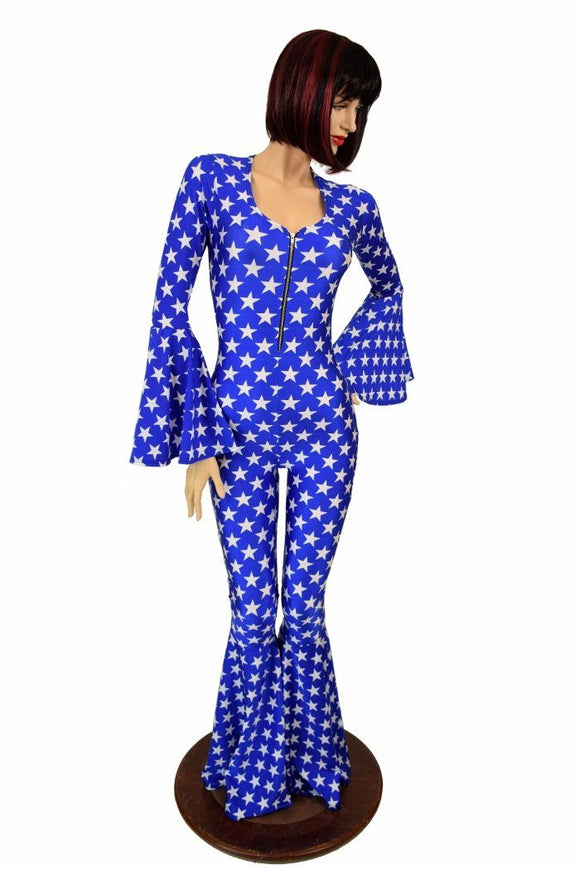 Trumpet Sleeve Bell Bottom Flare Catsuit - Coquetry Clothing