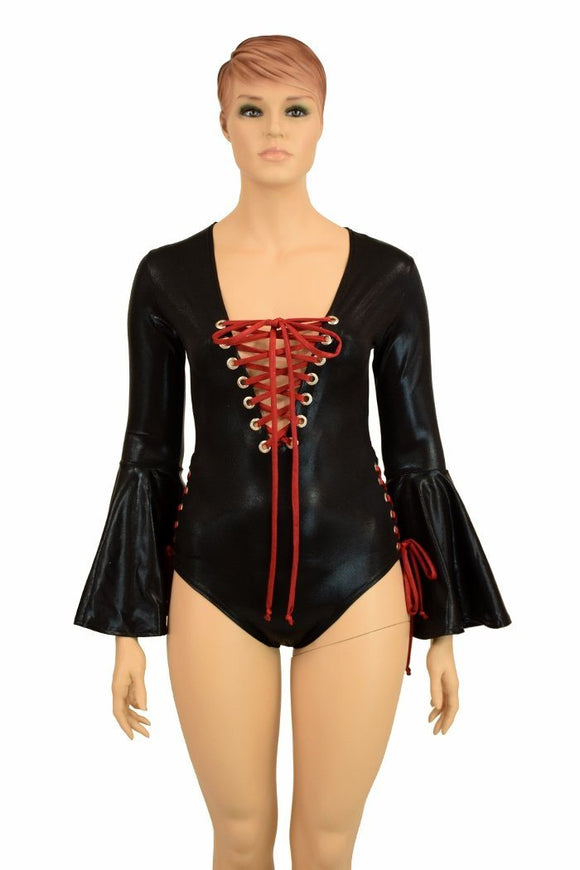 Trumpet Sleeve Lace Up Romper - Coquetry Clothing