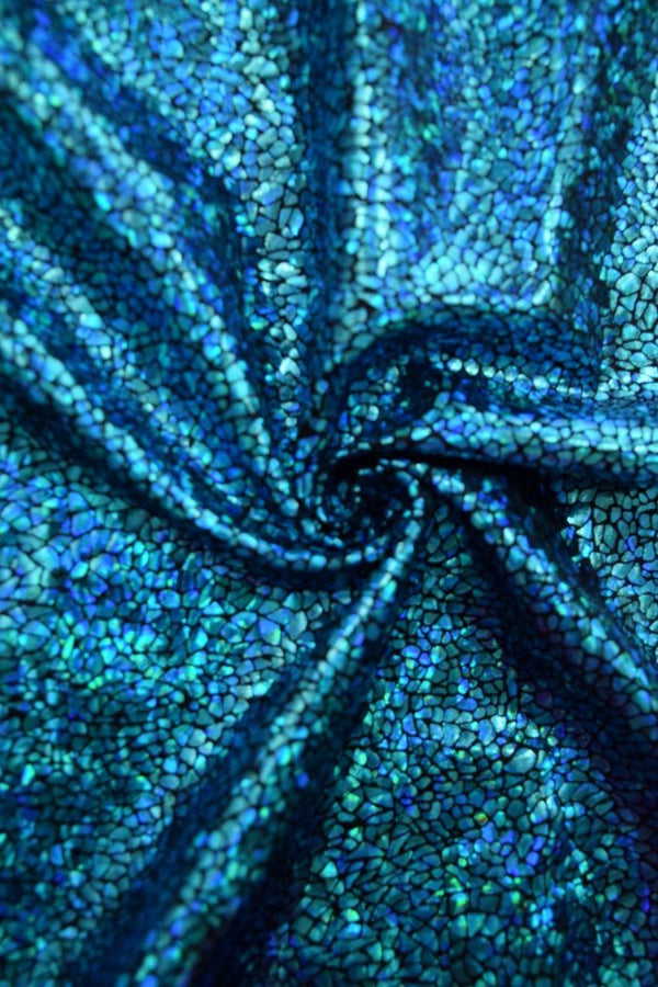 Turquoise on Black Shattered Glass Fabric - 2