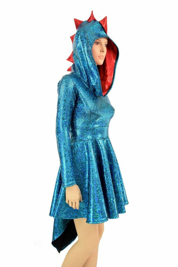 Turquoise Dragon Hoodie Skater Dress - Coquetry Clothing
