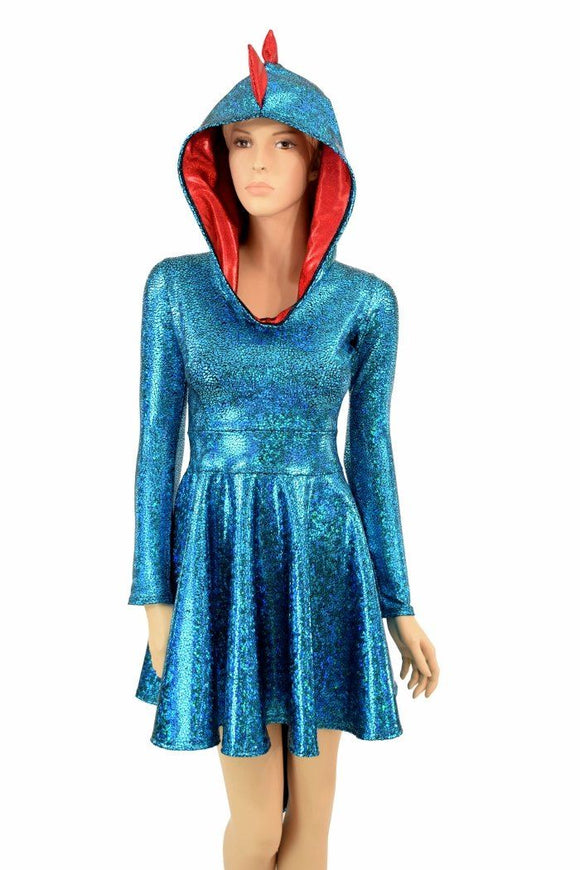Turquoise Dragon Hoodie Skater Dress - Coquetry Clothing