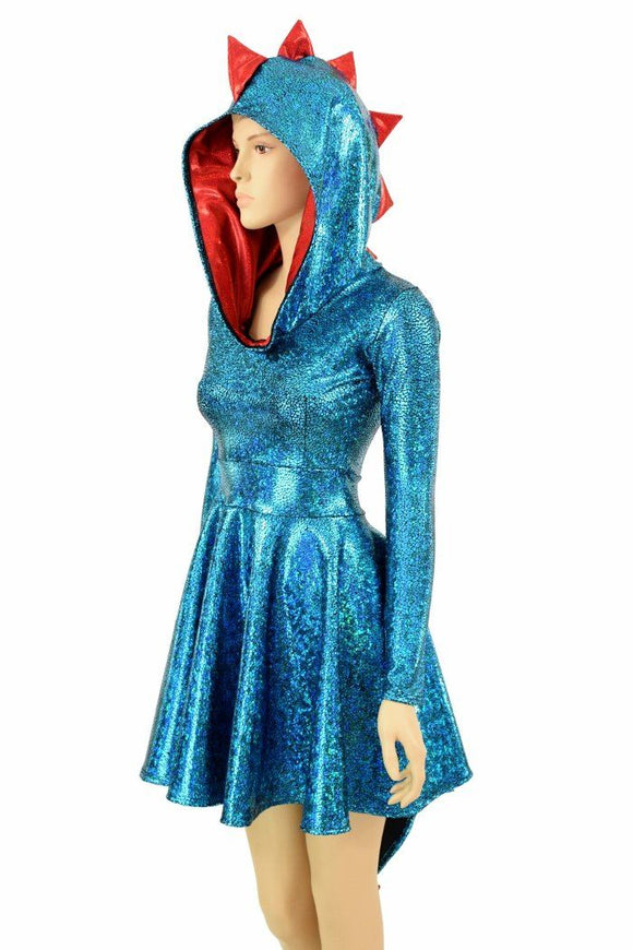 Turquoise Dragon Hoodie Skater Dress - Coquetry Clothing