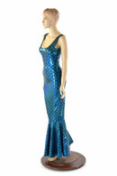 Turquoise Dragon Scale Gown with Fishtail Hemline - Coquetry Clothing
