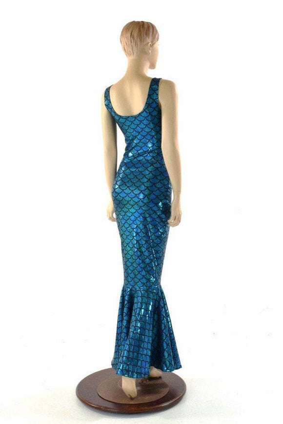 Turquoise Dragon Scale Gown with Fishtail Hemline - Coquetry Clothing