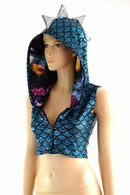 Turquoise Dragon Zipper Front Crop Top - Coquetry Clothing