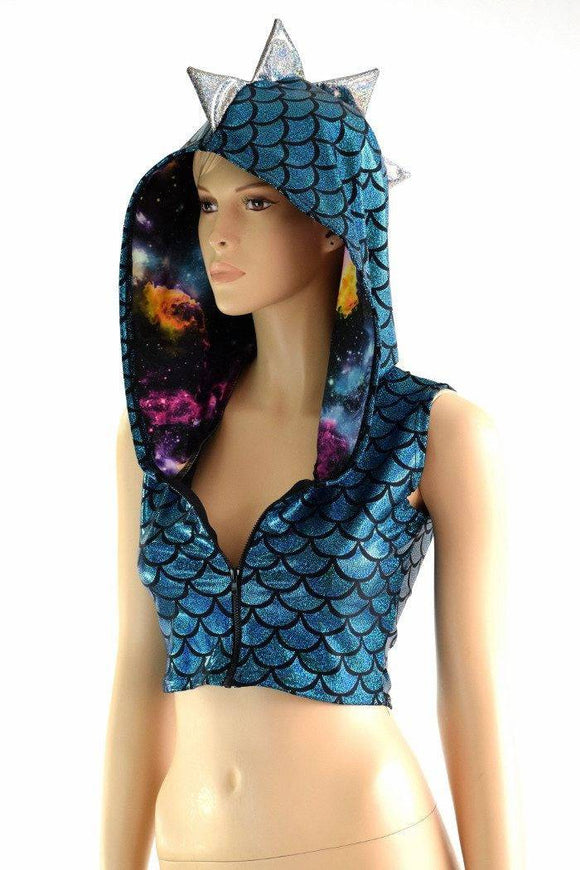 Turquoise Dragon Zipper Front Crop Top - Coquetry Clothing