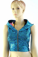 Turquoise Dragon Zipper Front Crop Top - Coquetry Clothing
