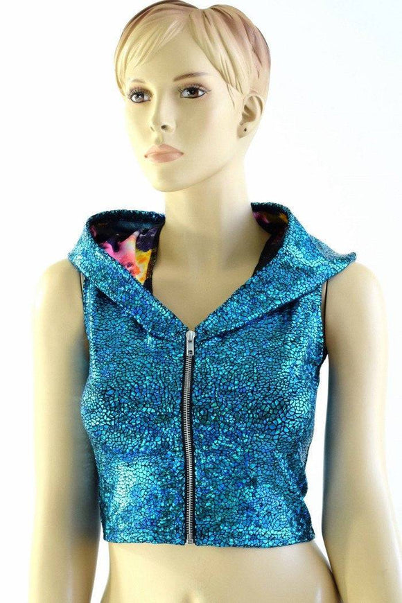 Turquoise Dragon Zipper Front Crop Top - Coquetry Clothing