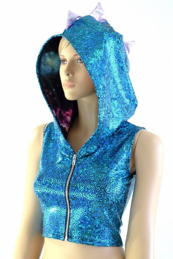 Turquoise Dragon Zipper Front Crop Top - Coquetry Clothing