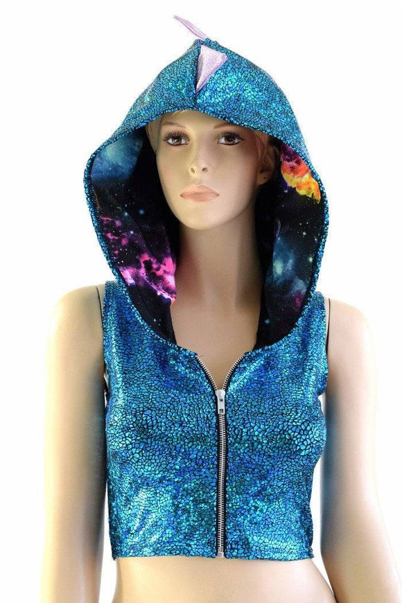 Turquoise Dragon Zipper Front Crop Top - Coquetry Clothing