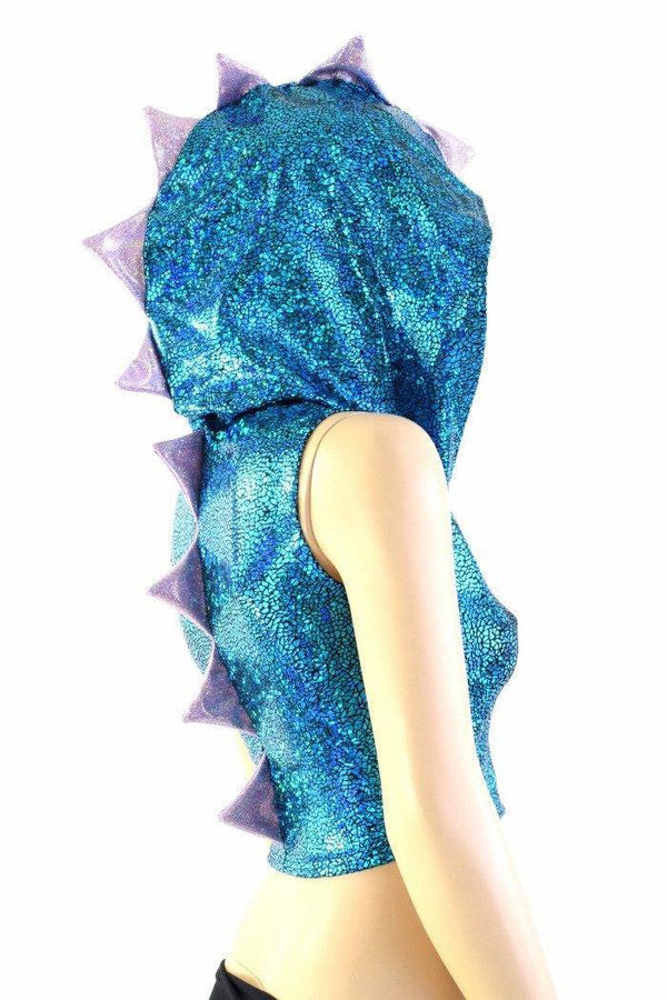 Turquoise Dragon Zipper Front Crop Top - 2