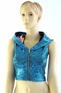 Turquoise Dragon Zipper Front Crop Top - 5