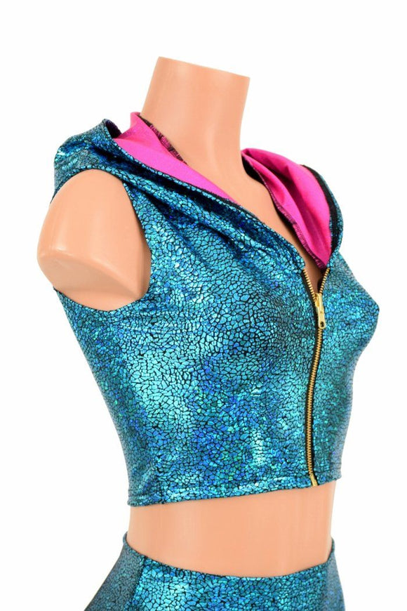 Turquoise Dragon Zippered Crop Top - Coquetry Clothing