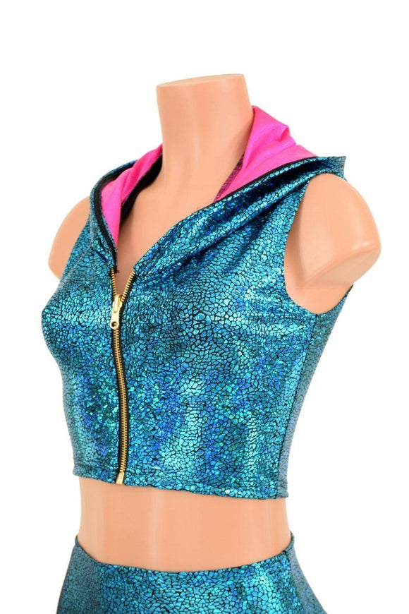 Turquoise Dragon Zippered Crop Top - Coquetry Clothing