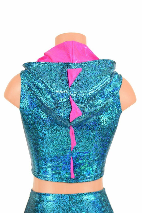 Turquoise Dragon Zippered Crop Top - Coquetry Clothing