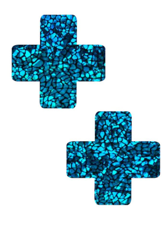 Turquoise Holographic Cross Pasties - Coquetry Clothing