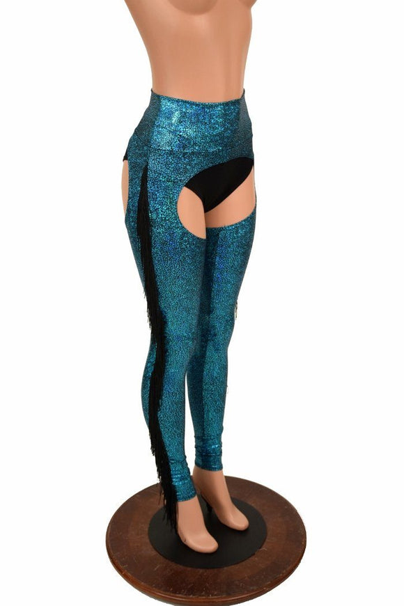 Turquoise Holographic Fringe Chaps - Coquetry Clothing