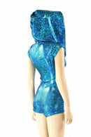 Turquoise Holographic Hoodie Romper - Coquetry Clothing