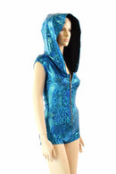 Turquoise Holographic Hoodie Romper - Coquetry Clothing