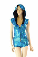 Turquoise Holographic Hoodie Romper - Coquetry Clothing