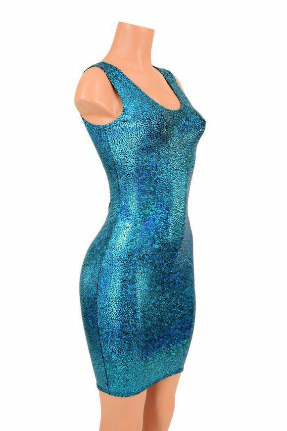 Turquoise Holographic Tank Dress - Coquetry Clothing
