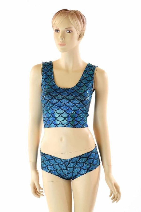 Turquoise Mermaid Crop & Cheeky Set - 3
