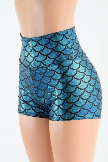 Turquoise Mermaid High Waist Shorts - Coquetry Clothing