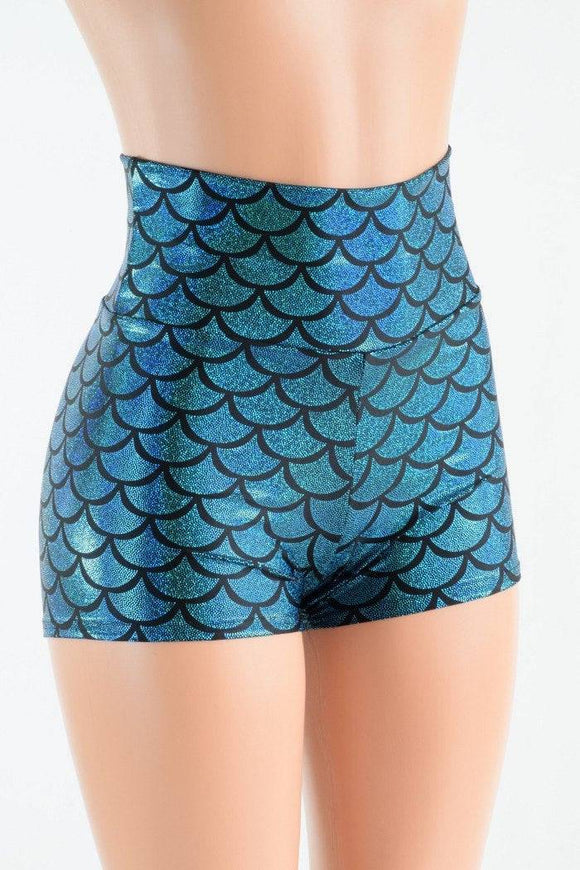 Turquoise Mermaid High Waist Shorts - Coquetry Clothing