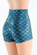 Turquoise Mermaid High Waist Shorts - 2