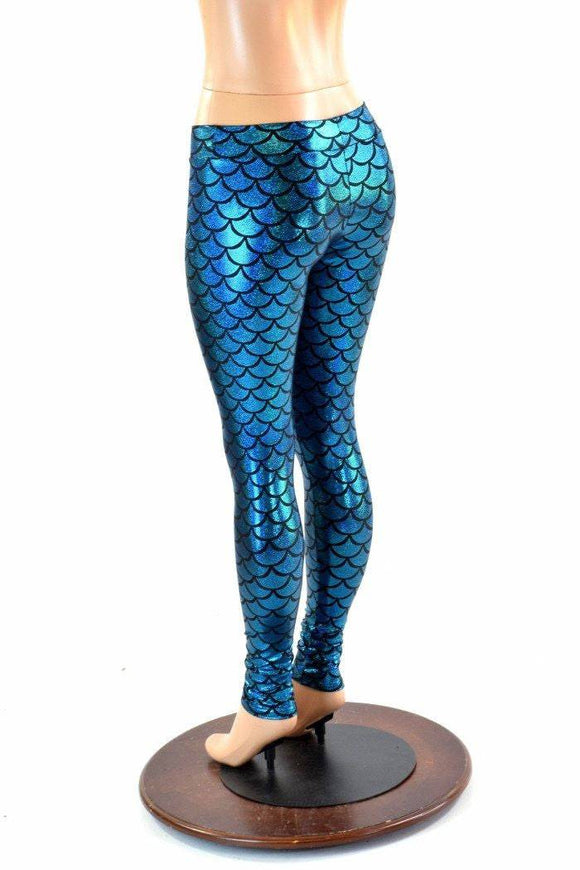 Turquoise Mid Rise Mermaid Leggings - Coquetry Clothing