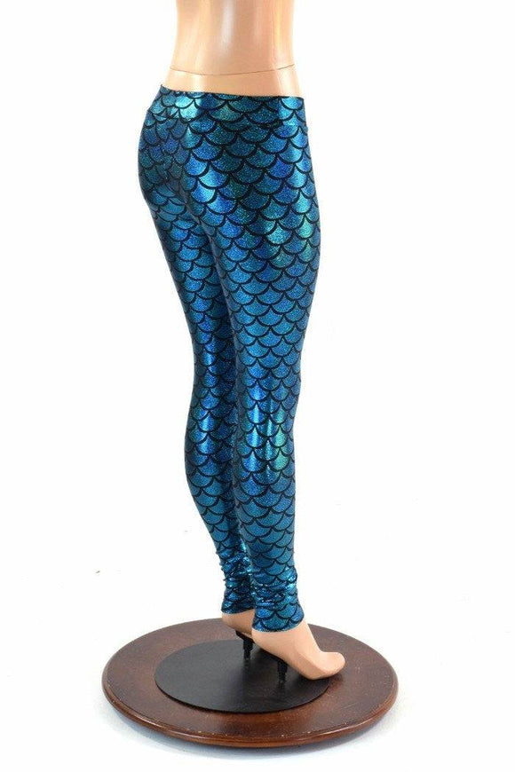 Turquoise Mid Rise Mermaid Leggings - Coquetry Clothing
