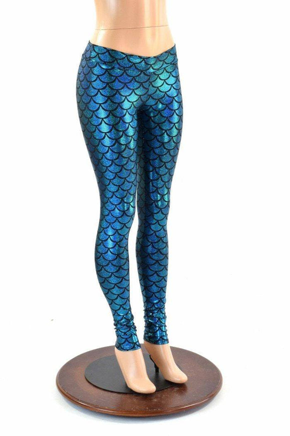 Turquoise Mid Rise Mermaid Leggings - Coquetry Clothing