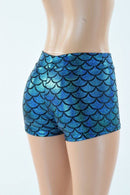 Turquoise Mid Rise Mermaid Shorts - Coquetry Clothing